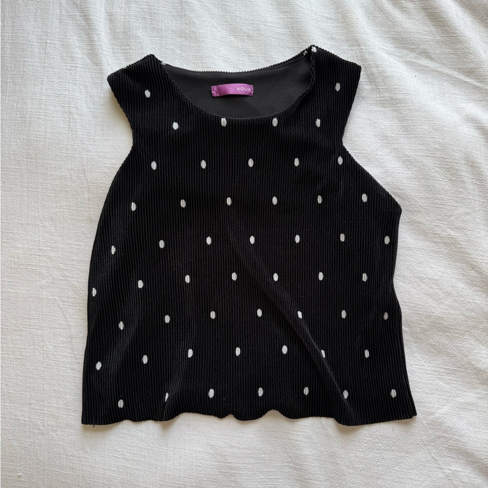 Aqua Black and White Fitted Crop Tank Top